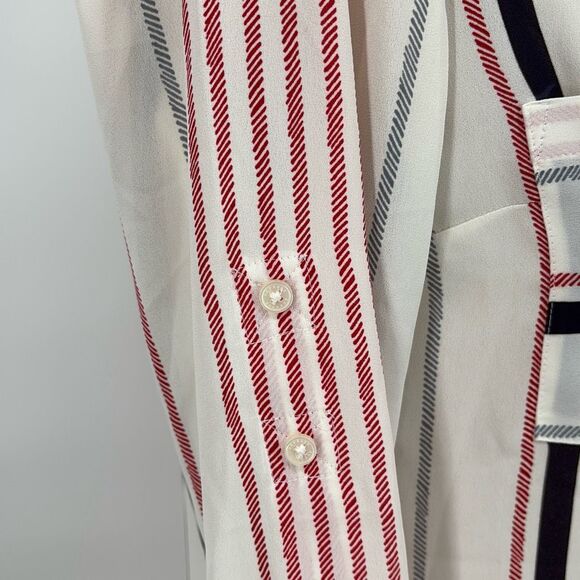 Express Women's Fortofino Shirt Slim Fit Long Roll Tab Sleeve Cream multi Stripe - Picture 10 of 14